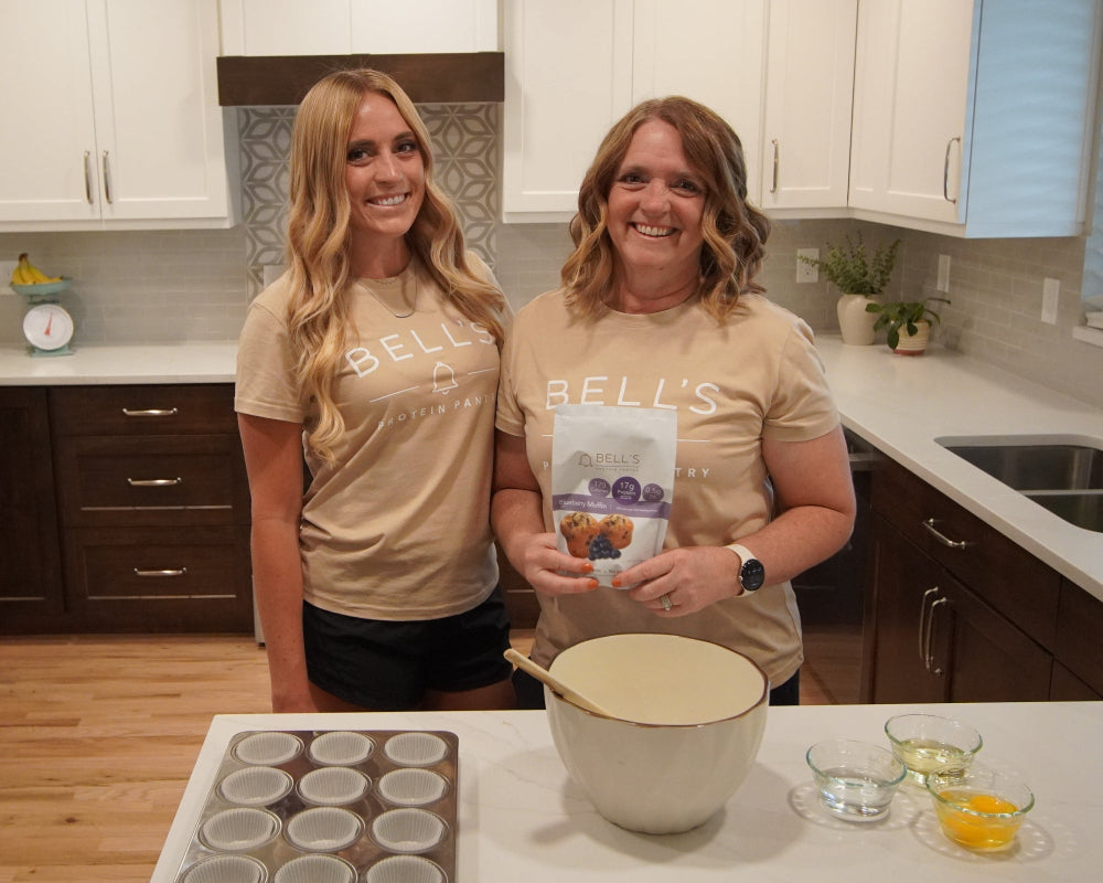 The mother-daughter founders of Bell's Protein Pantry in their kitchen
